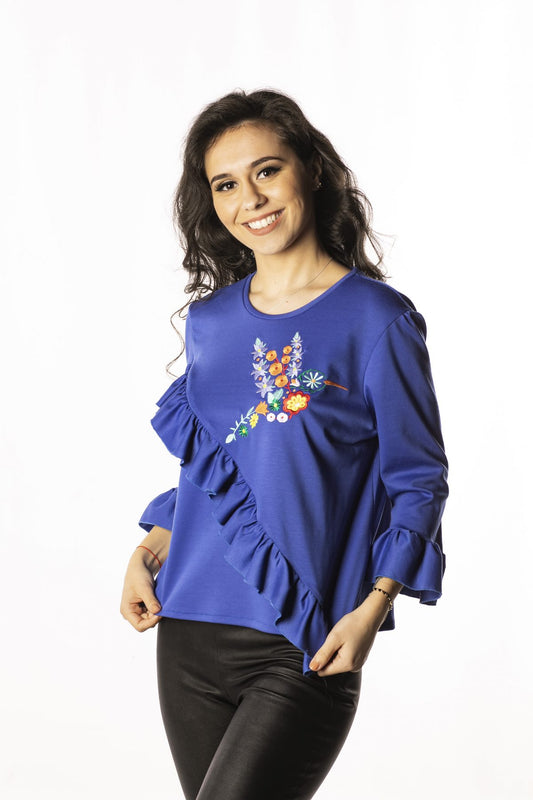 Bluză cu volănașe și broderie Mina - Imagine 2