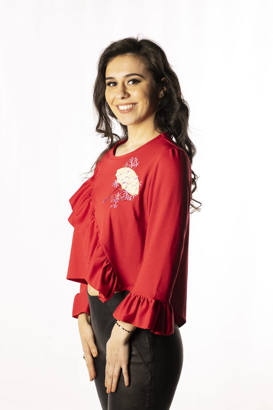 Bluză cu volănașe și broderie Mina 2 - Imagine 2