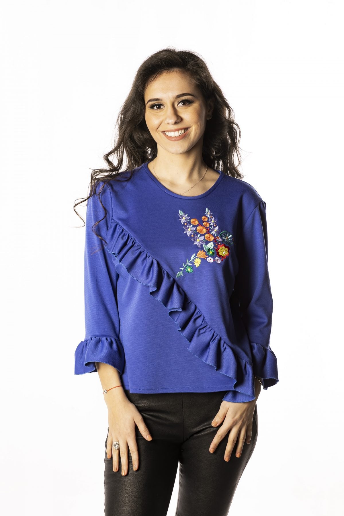 Bluză cu volănașe și broderie Mina - Imagine 1