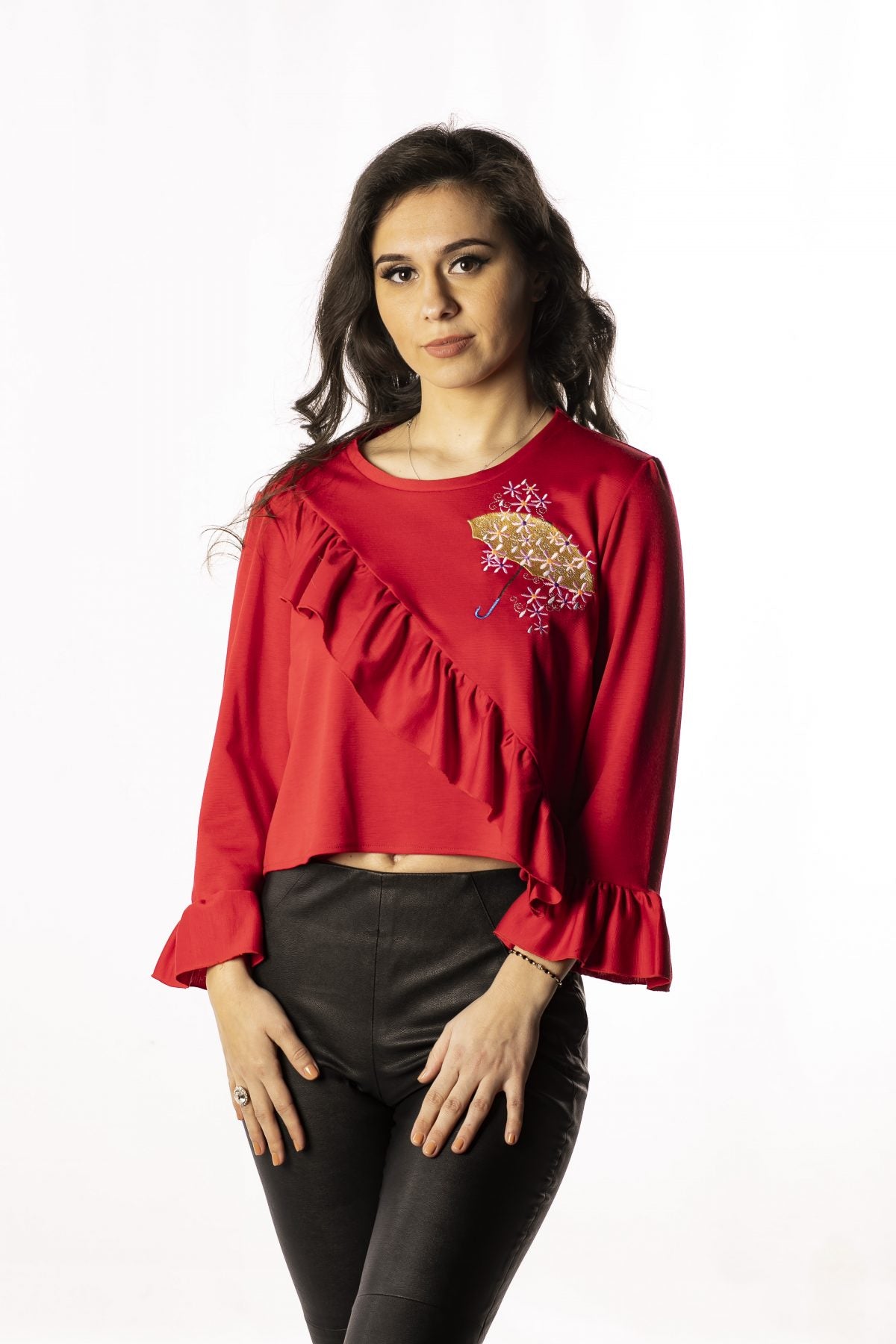 Bluză cu volănașe și broderie Mina 2 - Imagine 1