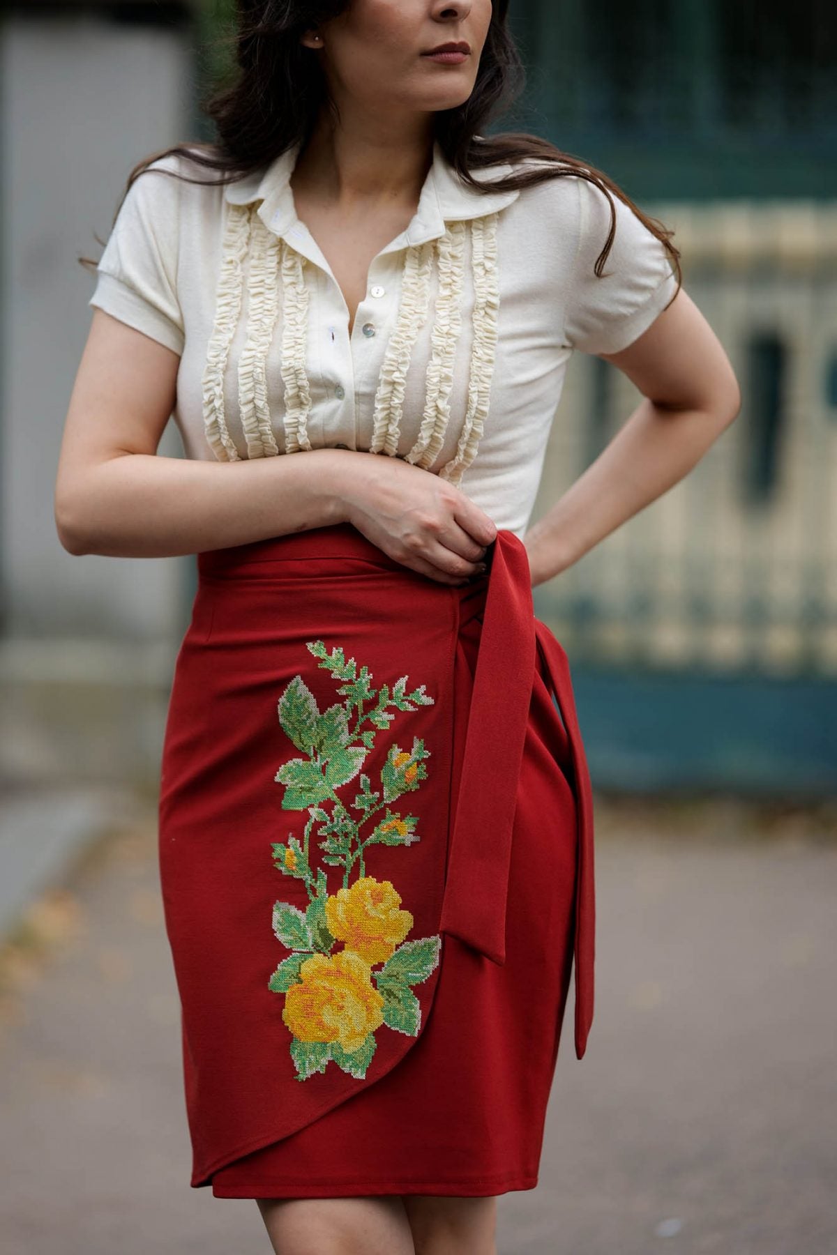 Fustă cu broderie Erica - Imagine 1