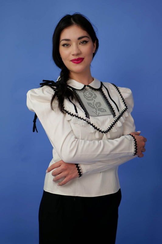 Bluză cu broderie și dantelă Mariela - Imagine 1