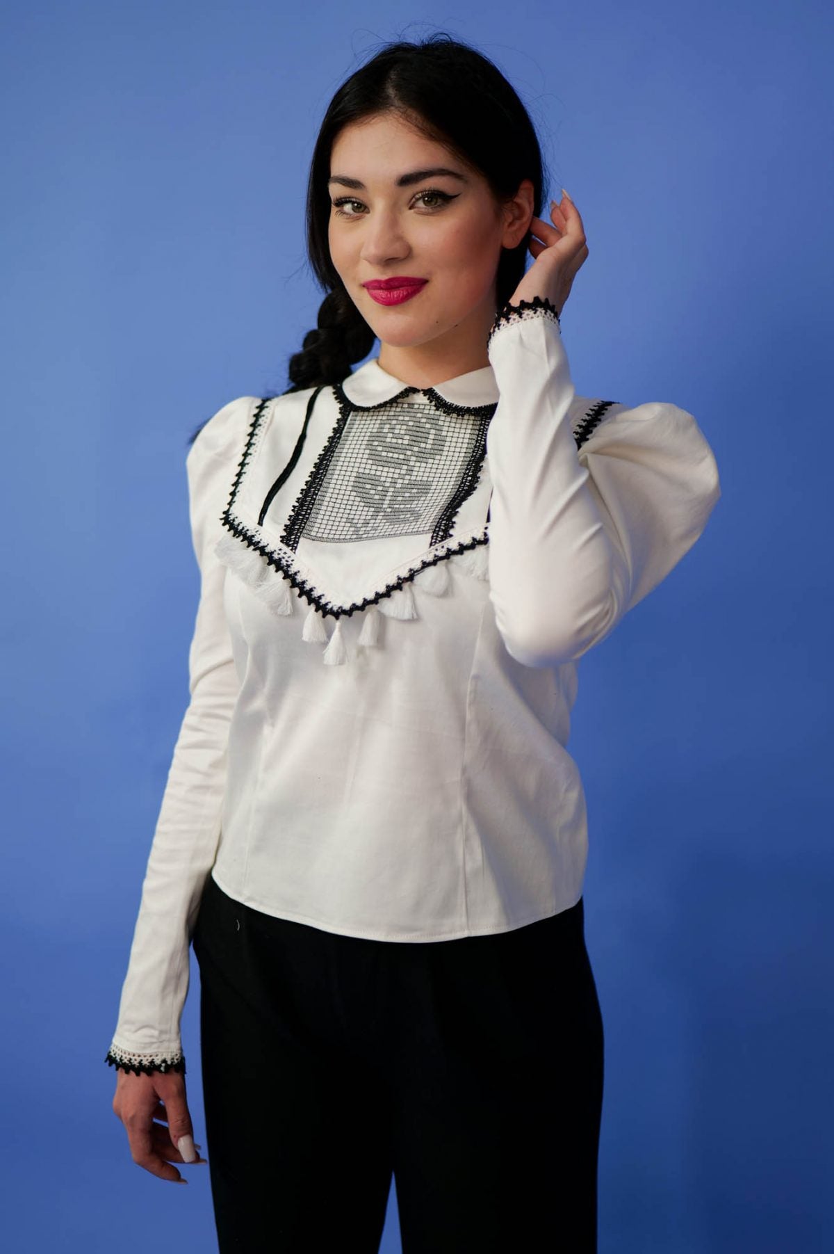 Bluză cu broderie și dantelă Mariela - Imagine 3